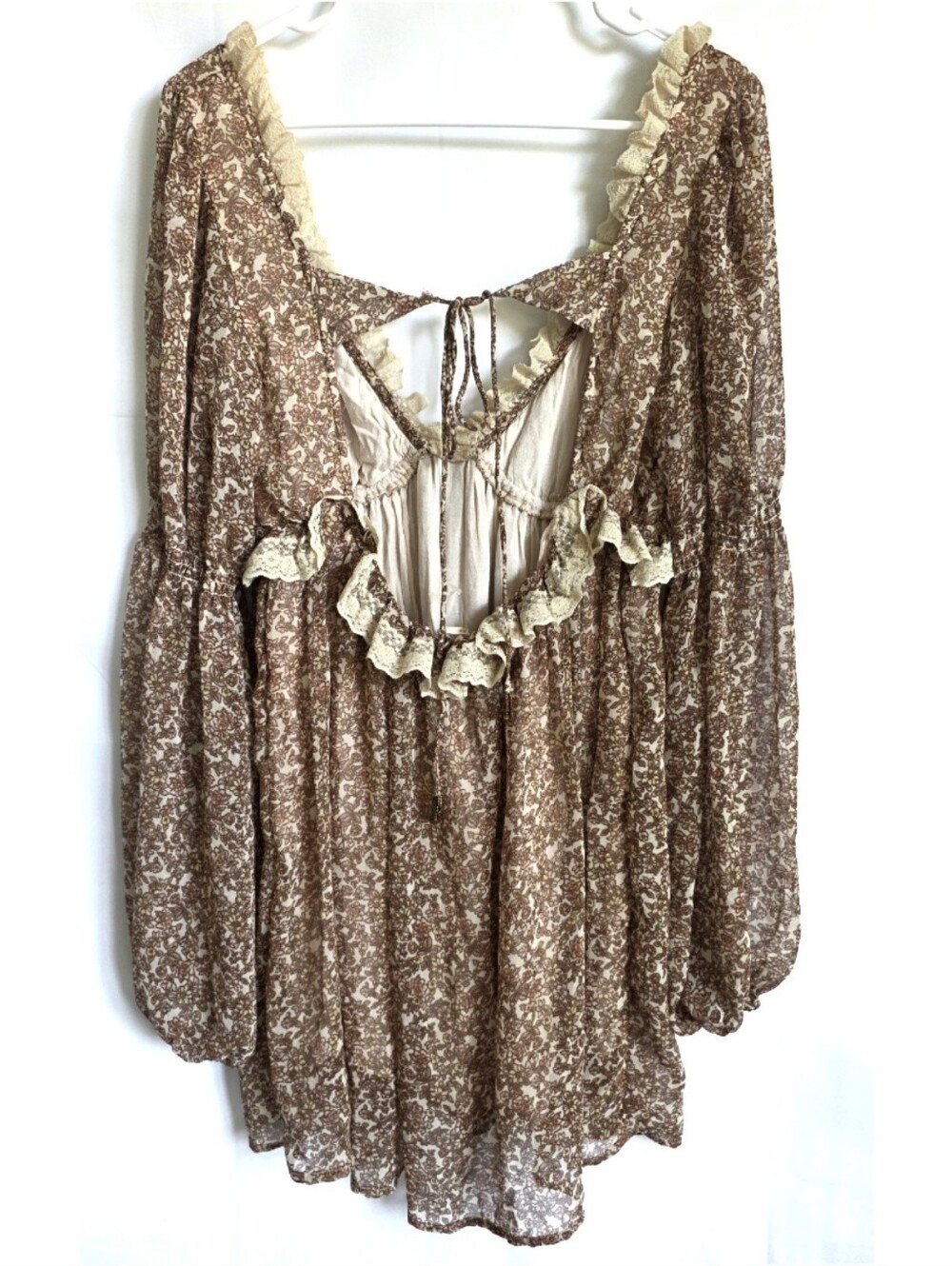 FREE PEOPLE Boho Cottagecore Pennie Printed Babydoll Open Back Dress M - Picture 7 of 9